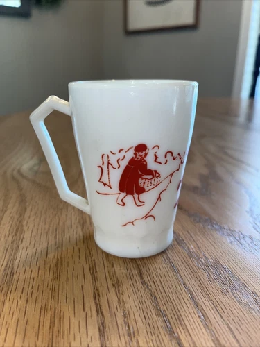 Vintage Hazel Atlas 5oz Milk Glass Little Red Riding Hood Cup Mug w Handle