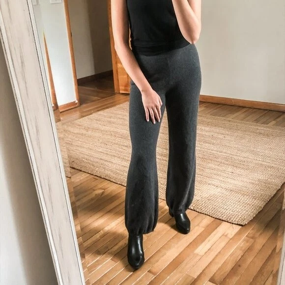 Saks Fifth Ave Cashmere High Waist Bubble Knit Grey Bloomer Pants Women's Small