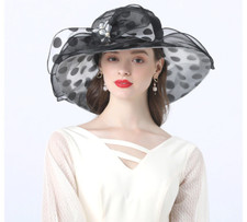 Wedding Kentucky Organza Fascinator Hats Wide Brim Polka Dot Bridal Headwear Hat