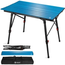 VILLEY Camping Table Lightweight Aluminum Folding Beach Table w/Adjustable Legs