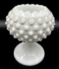 Vintage MCM Fenton Milk Glass Hobnail Scalloped Edge Pedestal Goblet - 5" Tall