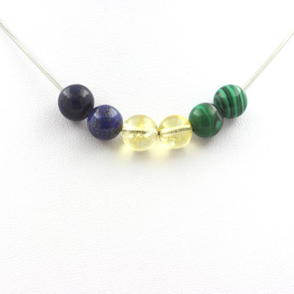 Halskette Perlen Citrin + Lapislazuli + Malachit 8 Mm Kette Aus Edelstahl-image