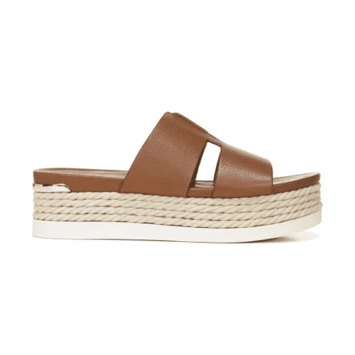 NIB Franco Sarto Kenny Cognac Leather Espadrille Platforms Slides Sandals size 7