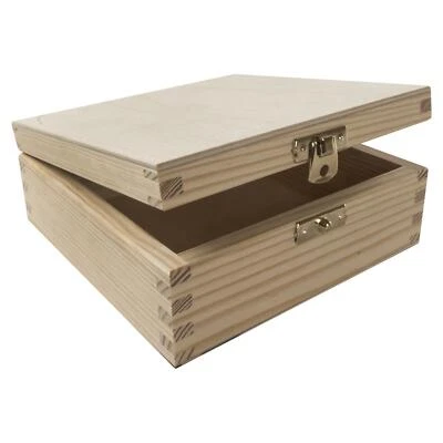 WOODEEDOO Small Square Wooden Box 15x15x6cm Clasp Decorative Pine Trinket Keepsake Storage