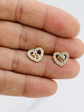 Real 14k Gold Earrings 15 Años/ Sweet 15 heart Quincenañera - Aretes oro 15 años