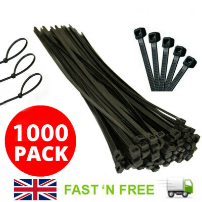 1000 SCHWARZE QUALITÄT STRAPAZIERFÄHIG NYLON STARK KUNSTSTOFF KABELBINDER REISSVERSCHLUSS BINDER WRAPS DIY