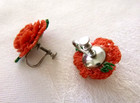Vintage Artisan Hand-Crochet Earrings Rose Flowers Screw-Back Style 3/4" — photo 3