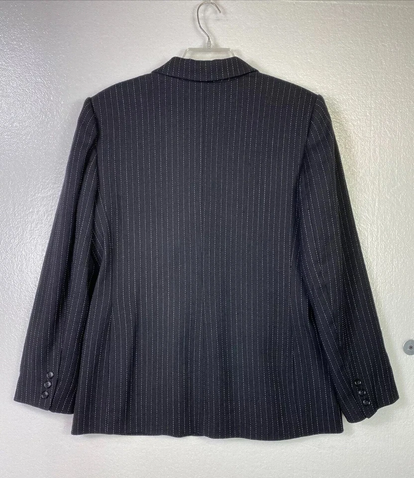 Chaqueta Blazer Valerie Stevens Mujer Lana 8 Rayas Negras 3 Botones Bolsillos Carrera Foto 3 de 4
