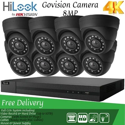 HIKVISION HILOOK DVR, GOVISION CAMERA HIKVISION 8MP 4K CCTV UHD DVR 4/8CH SISTEMA IN/OUTDOOR 8MP HD CAMERA KIT DI SICUREZZA