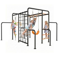 Monkey Bars Swing Set 5-in-1 Climbing Net Belt Swing Outdoor Playset 550lbs