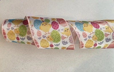 2'' Wired Ribbon, easter Chick wired ribbon, Easter Egg Ribbon 5 Yard Roll