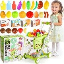 Shopping Cart Pretend Play Grocery Toys Game W/Accessories 54pcs Set, Green