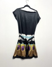 Next Satin Black Geometric Boat Neck Belted Dress UK 8/10