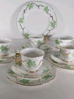 Crown Staffordshire Green Floral Gilded Tea Set For Four