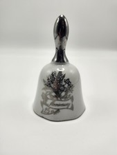 Campana de porcelana blanca vintage 25 aniversario boda mango plateado 4" H