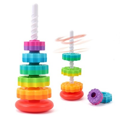 Baby Spinning Stacking Toys, 1-3 Rainbow Ring Stacker Montessori Toys for Bab...