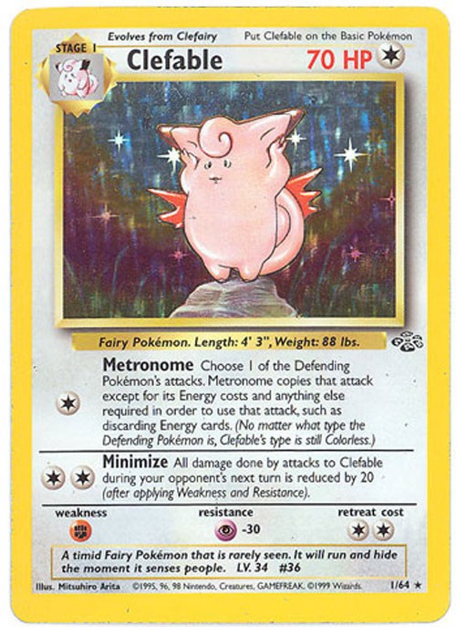 Pokemon Card - Jungle 1/64 - CLEFABLE (holo-foil) *Played*
