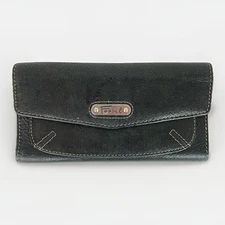 Fossil Olivia Black Leather Envelope Flap Clutch Wallet Organizer