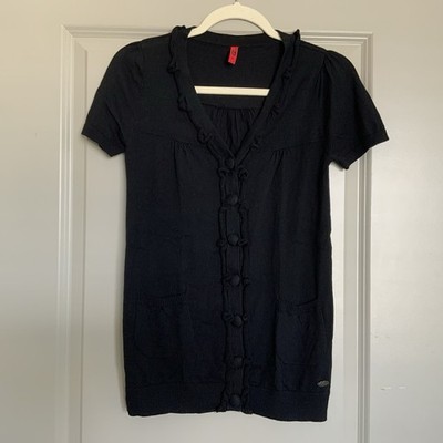 Women s QS by s.Oliver Black Pullover Short Sleeve Button Down Sweater Size S