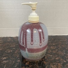 Handmade Art Pottery Soap/Lotion Dispenser Blue Green Mauve Glaze Stoneware Pump