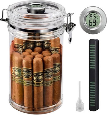 Acrylic Humidor Jar with Digital Hygrometer, Tall Design Storage Case Fits Long