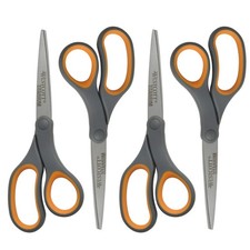 8-Inch Titanium Bonded Straight Scissors, Soft Handle, Gray/Yellow, 4-Pack