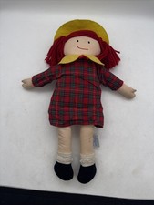 Vintage Eden Madeline Floppy Cloth Ragdoll Doll Plaid Dress Yellow Hat 15"