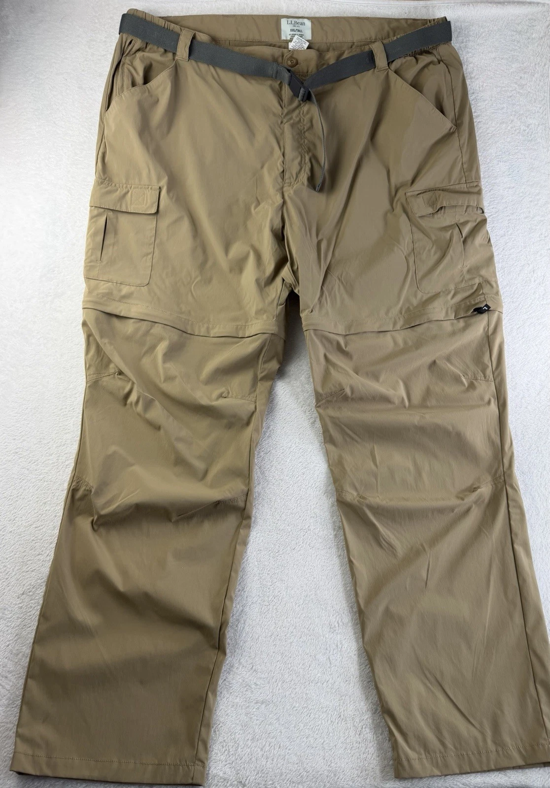 L.L.Bean Convertible Trail Cargo Hiking Pants XXL Tall Khaki Lightweight Belted