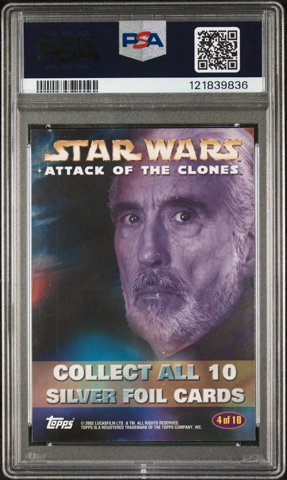 2002 Topps Star Wars Attack of the Clones Silver Foil Count Dooku Rookie PSA 10 - Image 2 of 3
