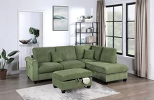 Gorgeous Sage Color 3pc Sectional Set Corduroy Upholstered LAF Sofa RAF Chaise O