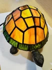 Vintage 1997 Tiffany Style Turtle Stained Glass Accent Lamp |Bronze Cast Base