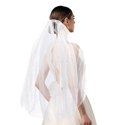 White Pearl Fingertip Wedding Bridal Veil with Metal Comb  display picture 1