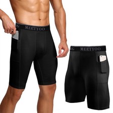 Men's Compression Athletic Shorts with Pockets Underwear Sports Gym Running Soft