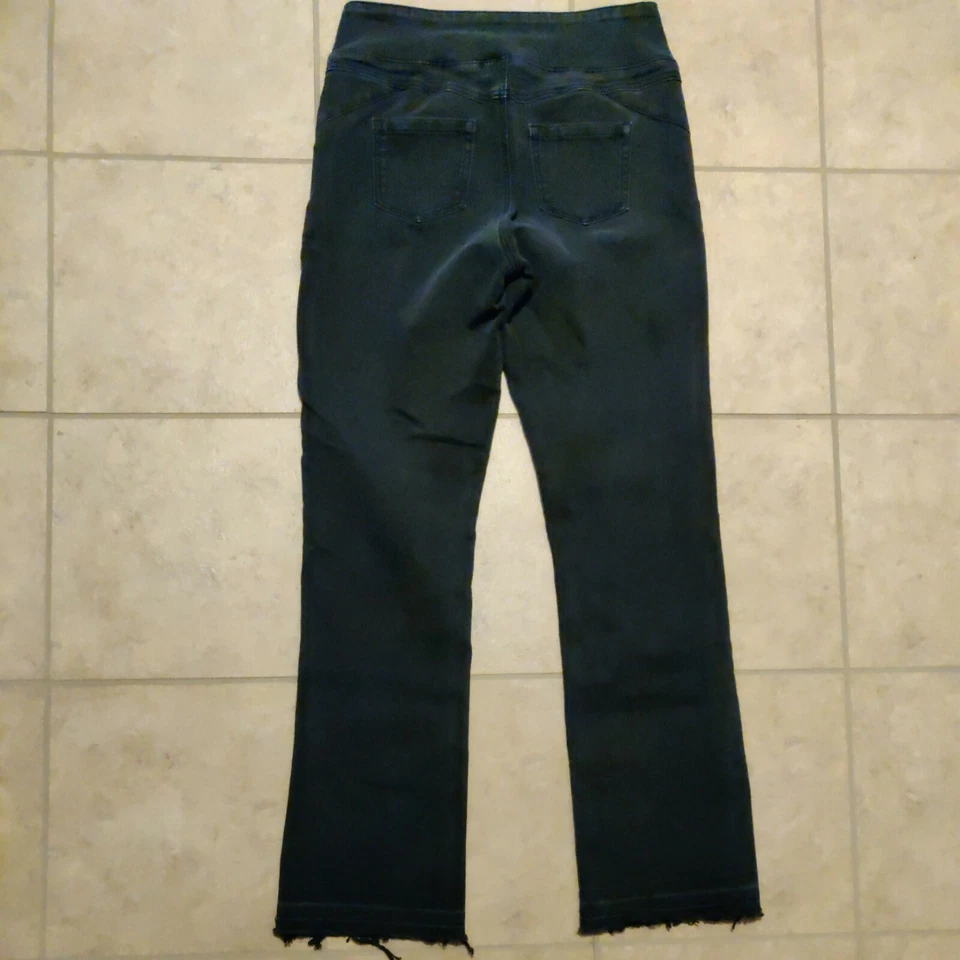 Mujer M Pull-on Vaqueros Denim Color Negro Pierna Recta Con Dobladillo Crudo Cremallera Foto 3 de 4