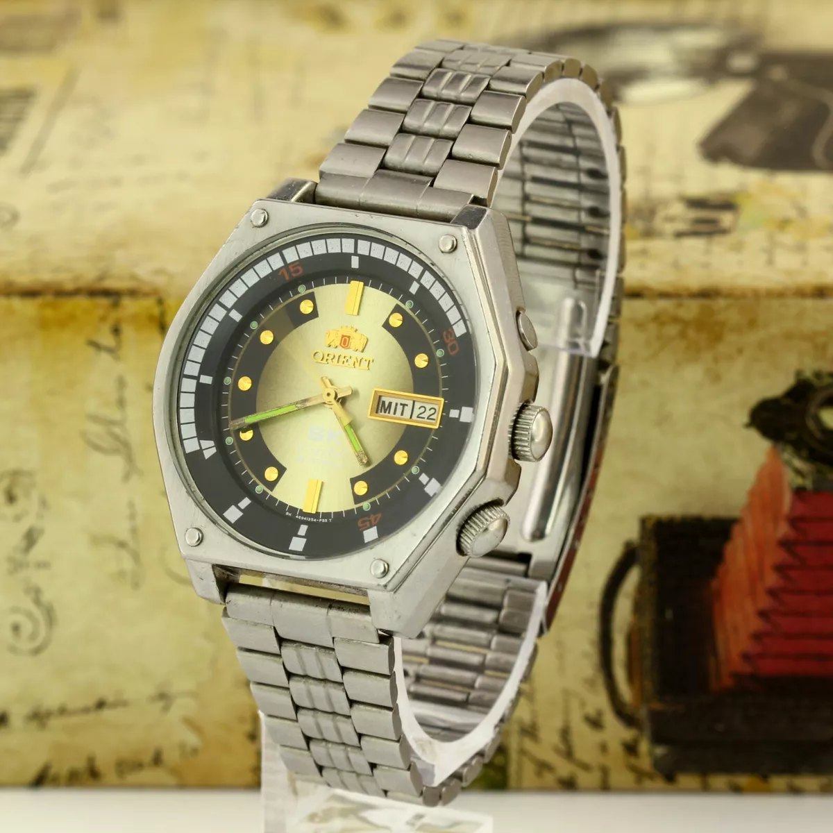 RARE Orient SK Crystal 46943 automatic men's stainless watch 21 jewels