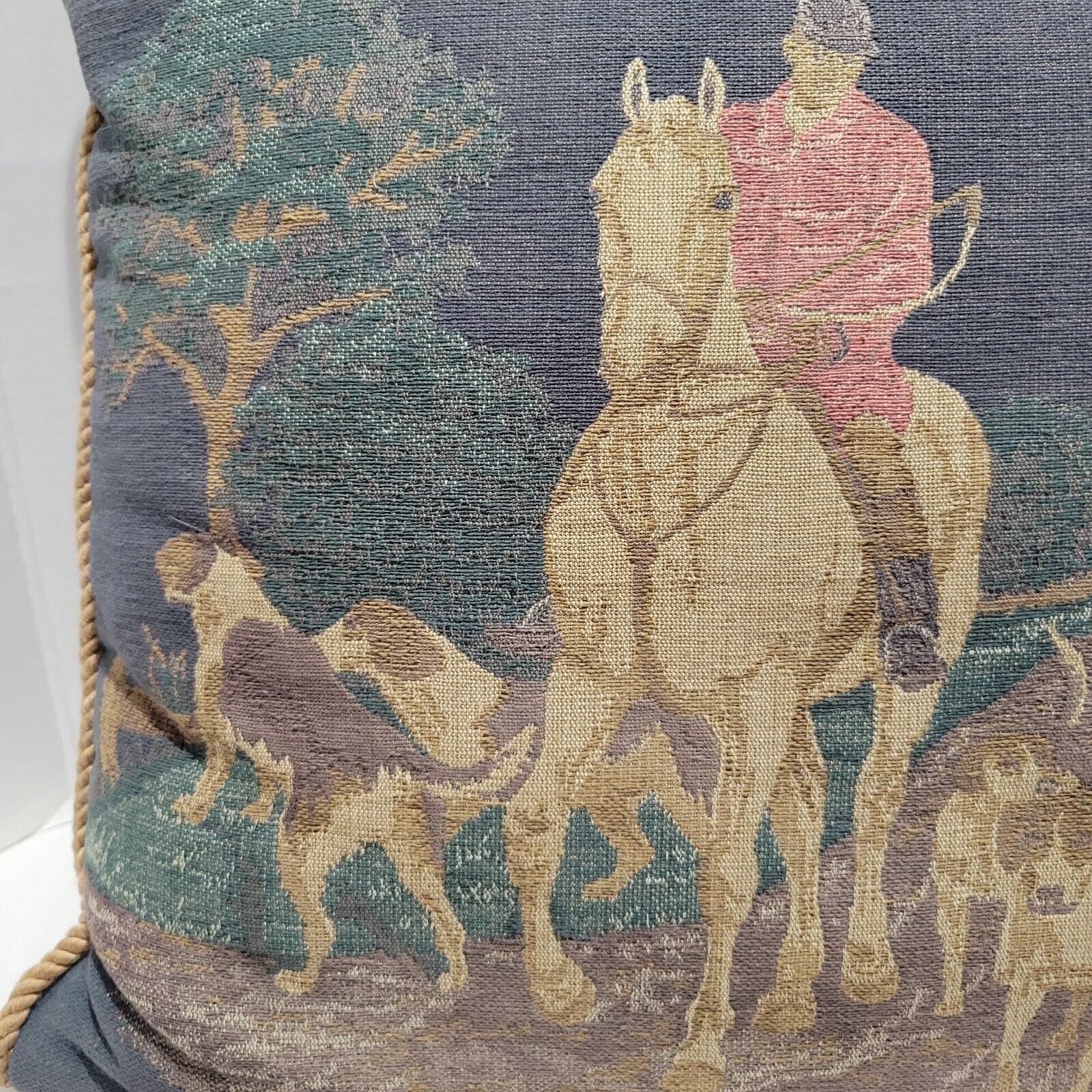 Fox Hunt Hunting Tapestry Decorative Throw Pillow Velvet green backing