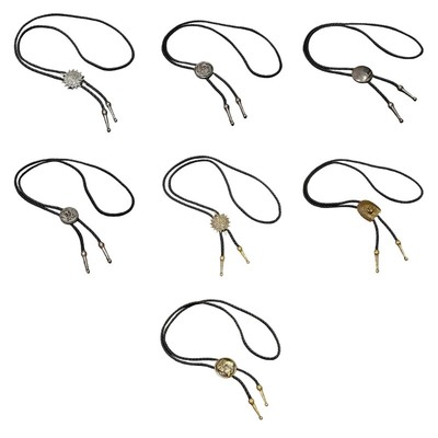 Unisex Metal Pendant Bolo Tie Western Leather Cord Adjustable Necktie Necklace