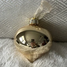 Frontgate Royal Christmas Shiny  Gold Teardrop Ornament 4.25"