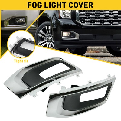 Pair For 2015-20 GMC Yukon Front Fog Light Cover Fog Lamp Bezel Grille Trim EAW