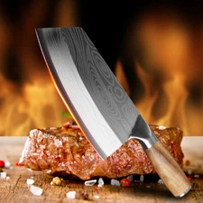 Asian Chef Knife Kitchen Butcher Damascus Cleaver Chopping Stainless Steel Meat