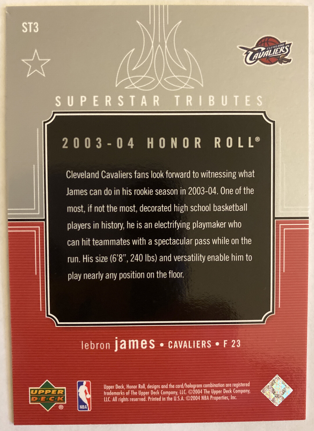 2003-04 Upper Deck Honor Roll Lebron James Rc Superstar Tributes ST3 | eBay