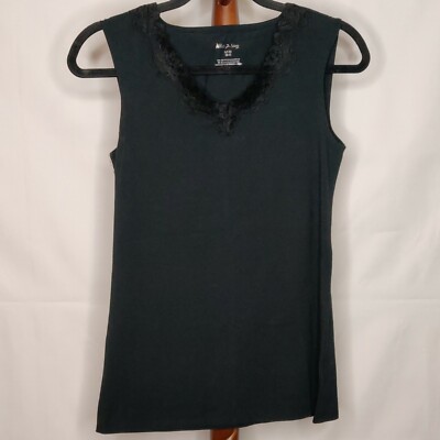 White Stag women's size S(4-6) tank top black color v-neck laced neckline