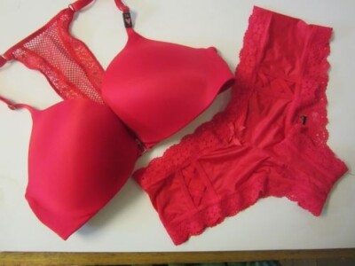 VICTORIA'S SECRET OBSESSED RACERBACK PUSH-UP BRA, RED, 34C, & PANTIE MEDIUM, NWT