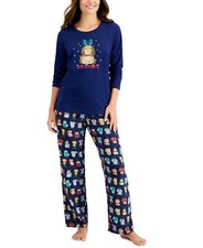 Matching Family PJs Women's Bah Humbug Christmas Dog Pajama Set Navy, XS 6884