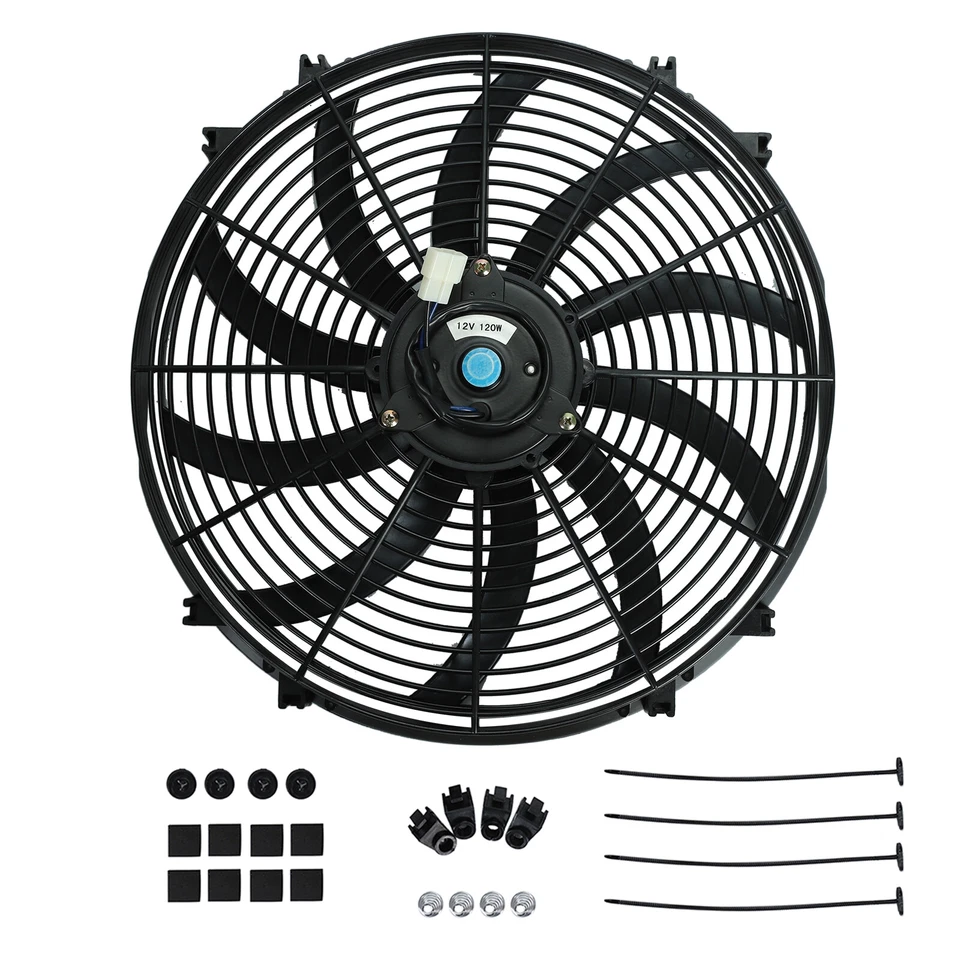 2X 16" UNIVERSAL SLIM FAN PUSH PULL ELECTRIC RADIATOR COOLING 12V 120W MOUNT KIT Foto 4 de 4