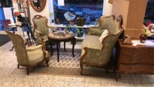 Tolle alte Sitzgruppe um 1840 Sofa + 2 Sessel Esche Porzellanmedaillons
