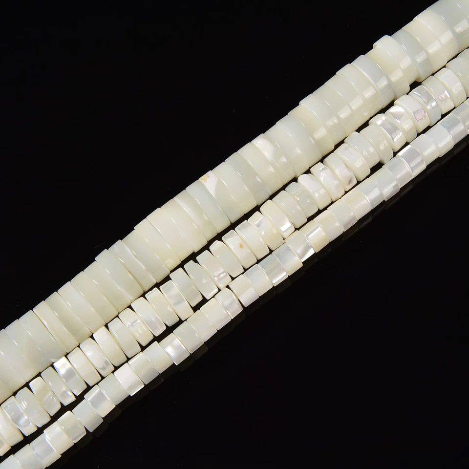 Disco Heishi con carcasa de madreperla blanco iridiscente de 2x4 mm a 2x8 mm 15,5"" Str Foto 3 de 4