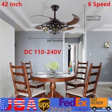 42"Stained Glass Ceiling Fan Light Tiffany Style Chandelier Fan Lamp w/Remote