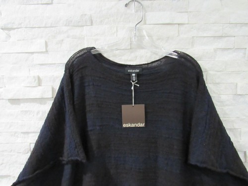 NWT ESKANDAR Sweater Nylon Merino Wool Mohair Navy Textural Long OS 72'' B 2X 3X - Picture 2 of 8