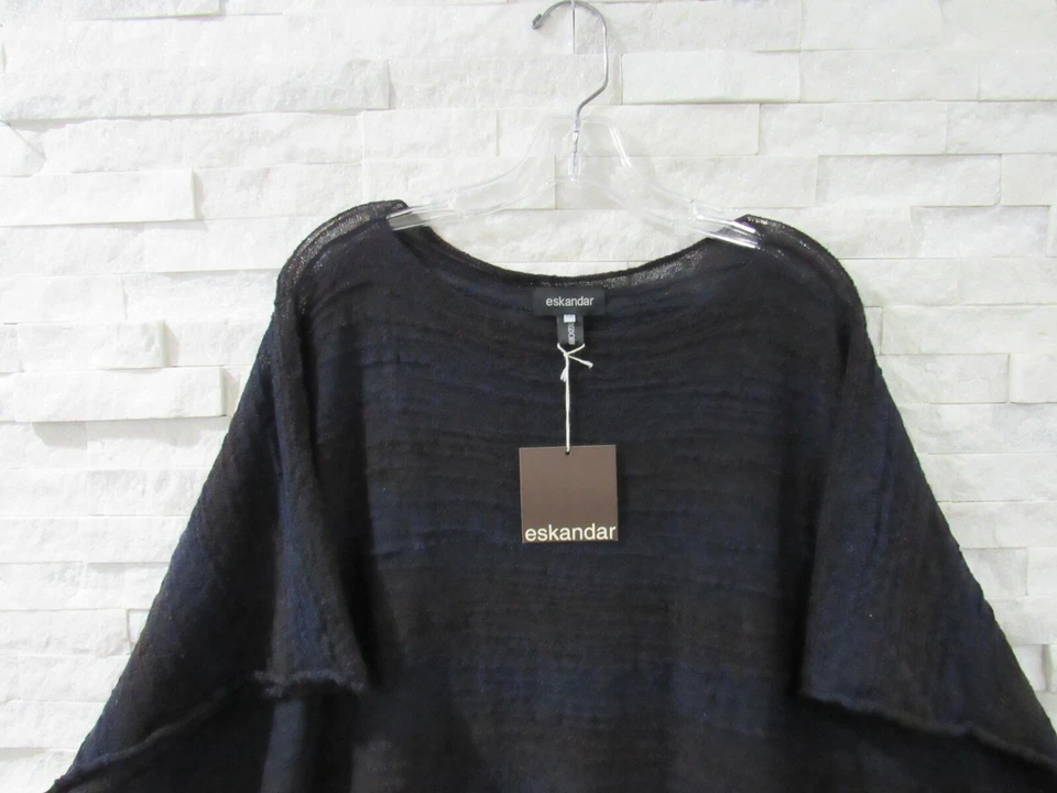 NUEVO CON ETIQUETAS ESKANDAR Suéter Nylon Lana Merino Mohair Azul Marino Textural Largo OS 72"" B 2X 3X Foto 2 de 4